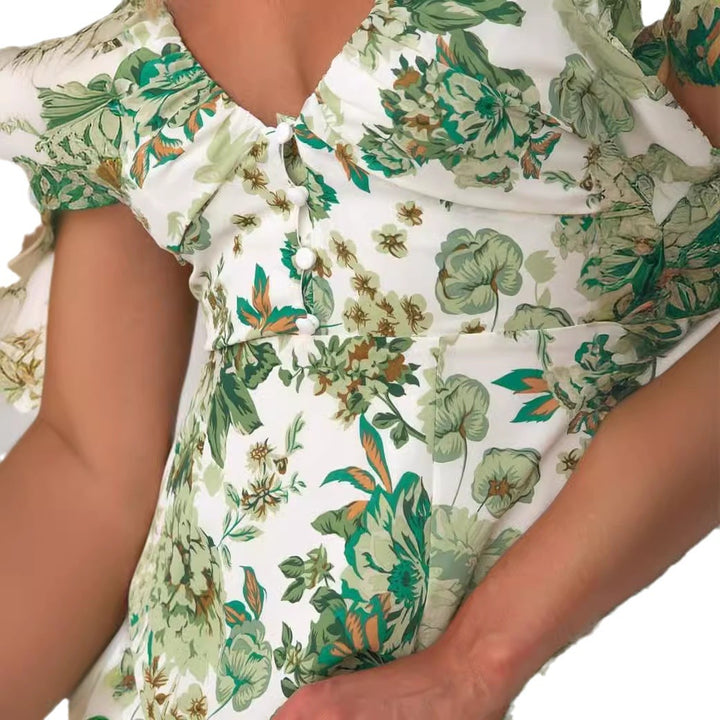 Femme Elegant Floralprint Maxi-Kjole med sidelæg Stilla