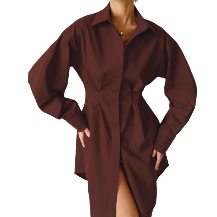 Dame Oversized Skjortekjole med struktureret stof og elegante puffærmer Stilla