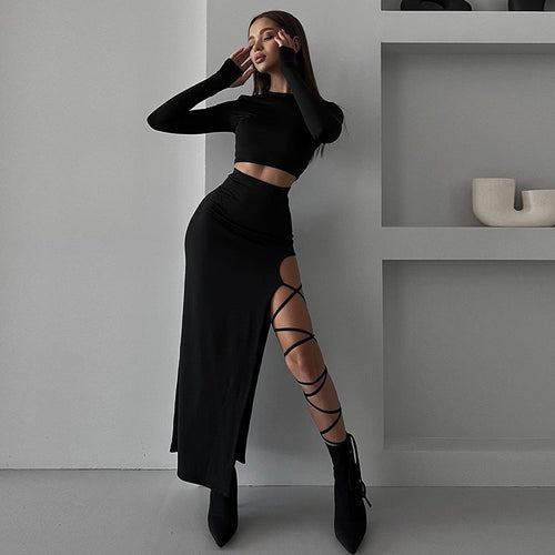 Dame Elegant Crop-Top med asymmetrisk nederdel og raffineret ben-splitt Skovae