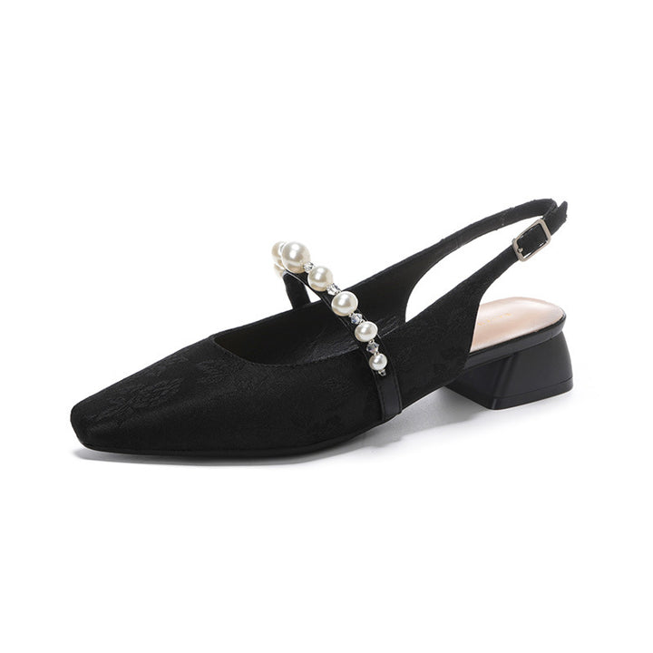 Femme Elegante Floral-Prægning Slingback Hæle med Perleafsnit Stilla