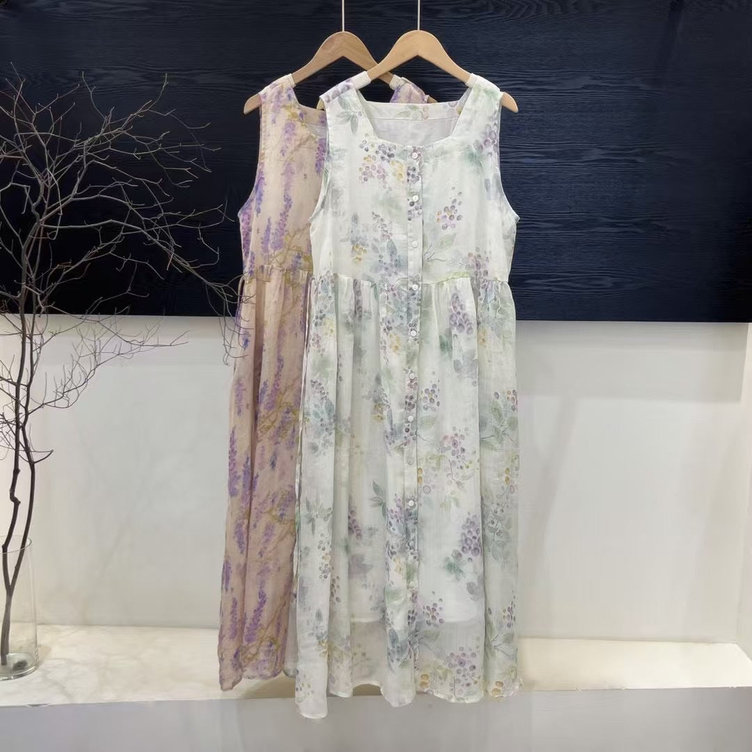 Femme Floral Print Ærmeløs Maxikjole Stilla
