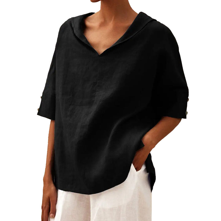 Dame afslappet linned blouse med hætte og korte ærmer Stilla