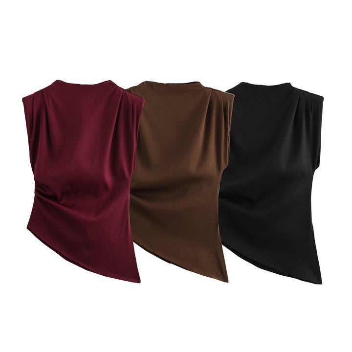 Dame elegant ærmeløs top med asymmetrisk snit og fin drapering Stilla