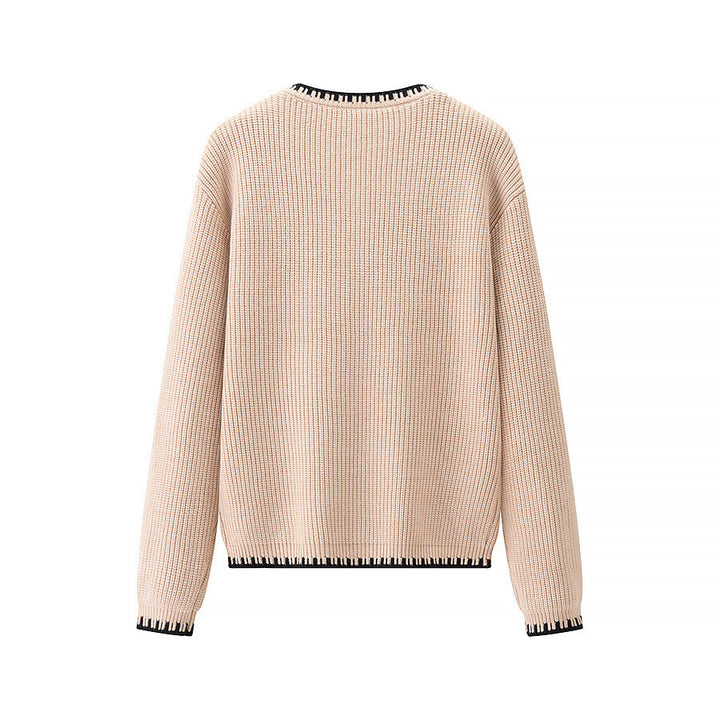 Dame strik cardigan med elegante kontrastdetaljer Stilla