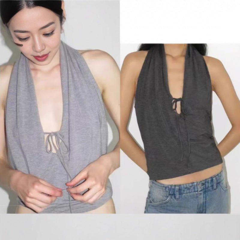 Dame Cropped Halterneck Top med justerbar snor Stilla