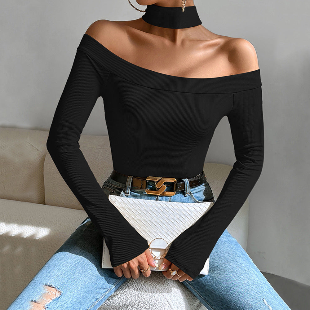 Kvinders off-shoulder langærmet top med elegant knudedesign Stilla