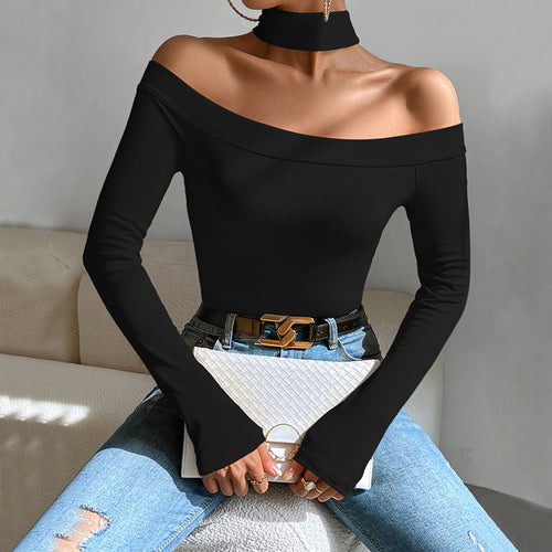 Kvinders off-shoulder langærmet top med elegant knudedesign Stilla