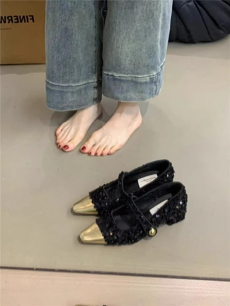 Dame elegante spidse Mary Jane pumps med metalliske detaljer Stilla