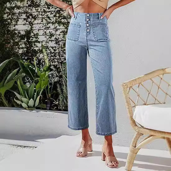 Dame High-Waist Jeans med knapdetalje og bred ben Skovae