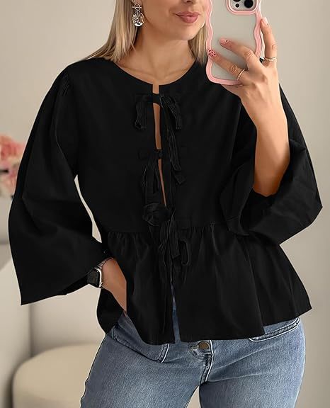 Dame Puffærmet Bluse med Leopardmønster og elegant nøgleåbning Stilla