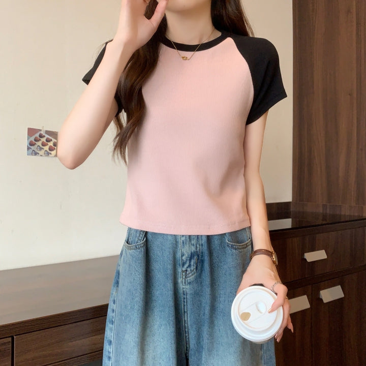 Femme Kontrastpanel Korte T-Shirt Stilla