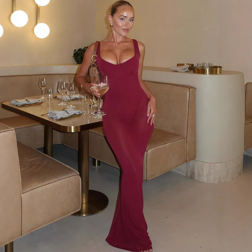 Dame Sexy Maxikjole med dyb V-udskæring og kropsnær design Stilla
