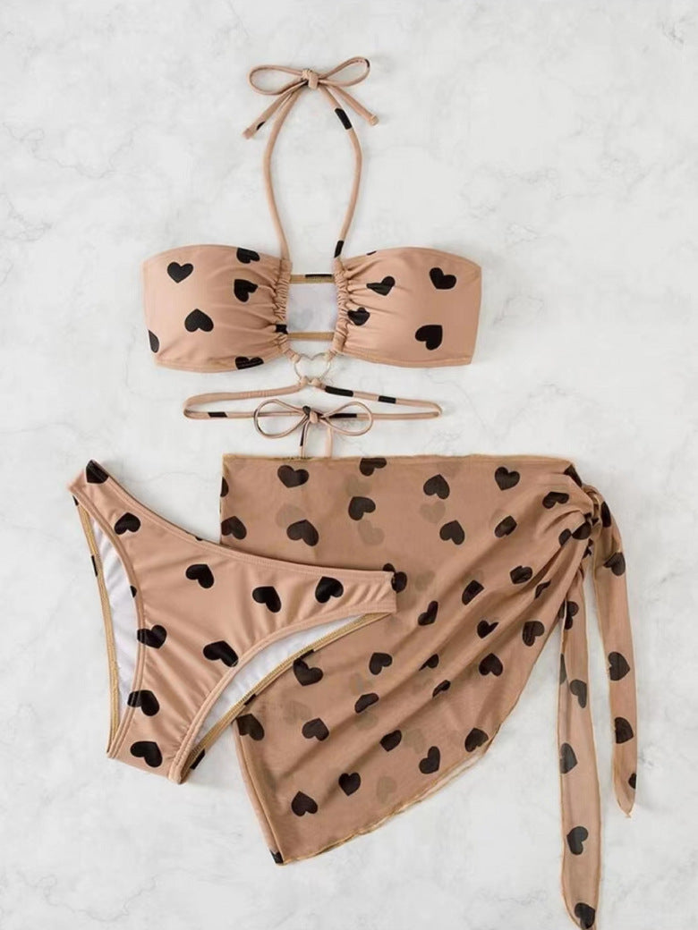 Dame To-delt Bikini-sæt med hjerteformet detalje og moderne omslagsskørt Stilla