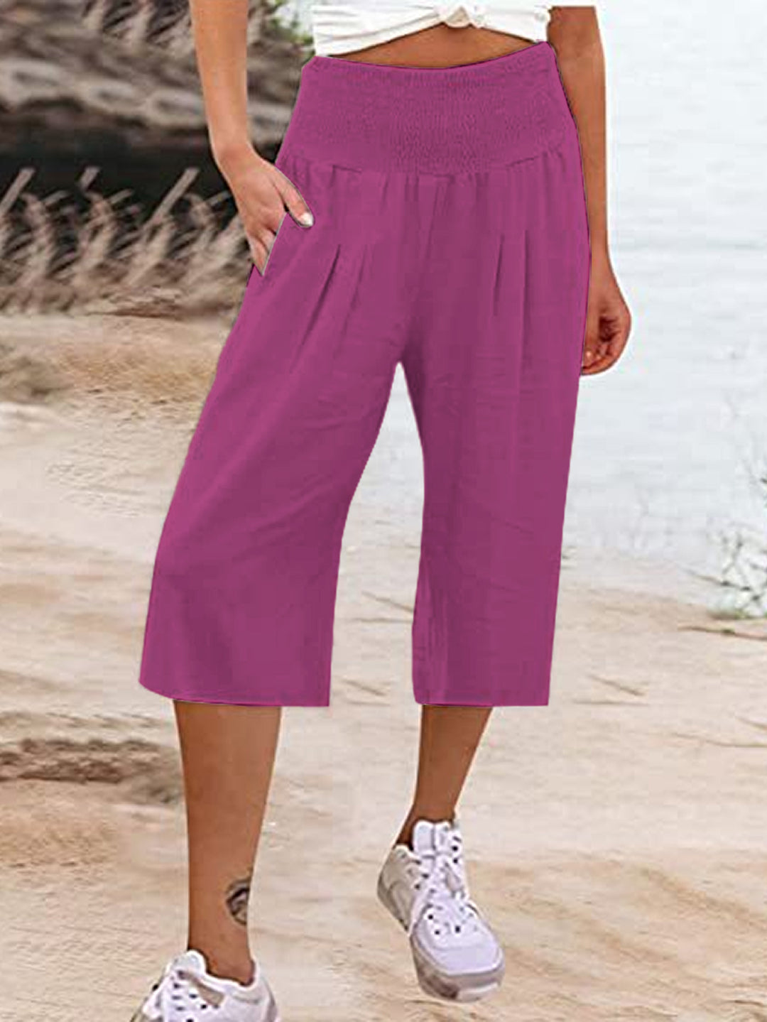 Damer Elegant løs Culotte med elastisk bælt og folder Stilla