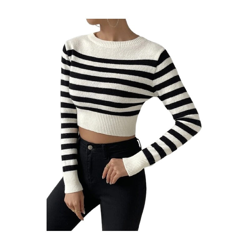Dame stribet Crop-Top i behageligt strikmateriale Stilla