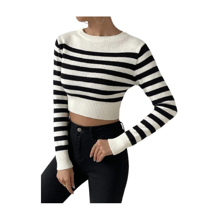 Dame stribet Crop-Top i behageligt strikmateriale Stilla