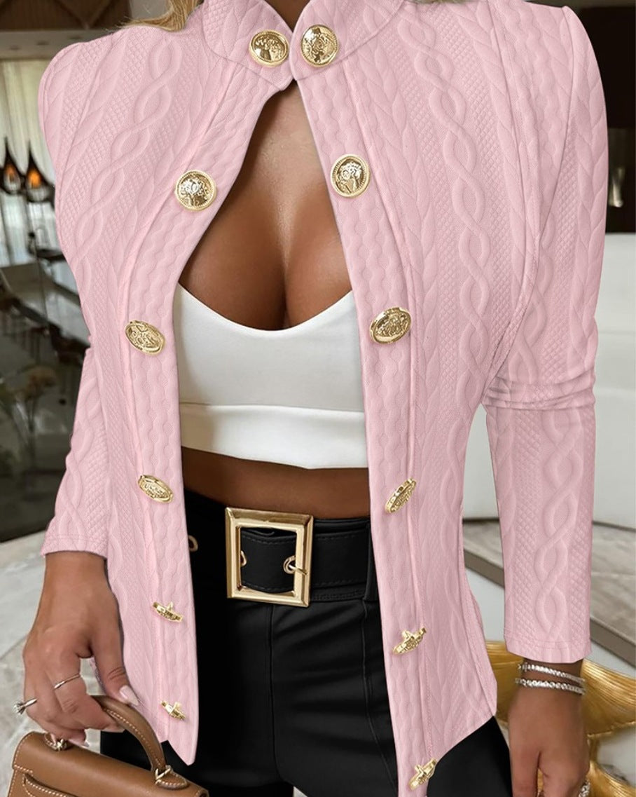Dame stilfuld strikblazer med gyldne knapper Stilla