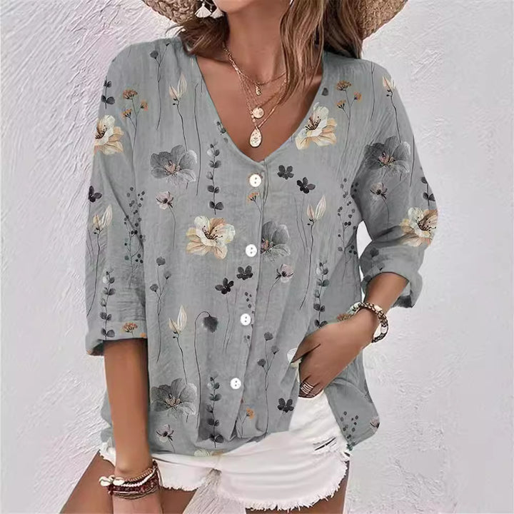 Damer bomuldsbluse med blomsterprint Stilla