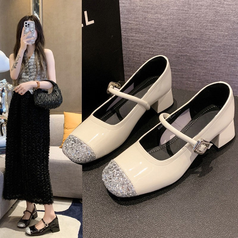 Dame Metallic Strass Kappe Mary Jane Sko Stilla