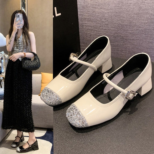 Dame Metallic Strass Kappe Mary Jane Sko Stilla