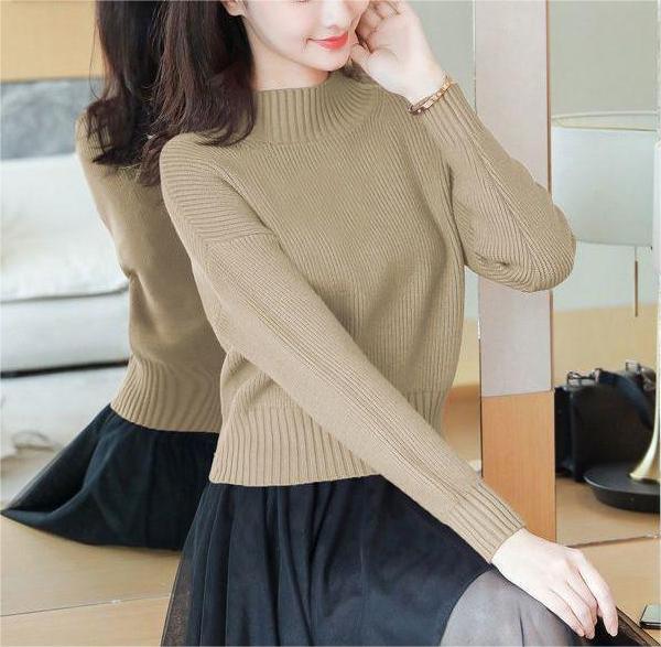 Kvinders casual strikket sweater med høj krave og fine ribdetaljer Stilla