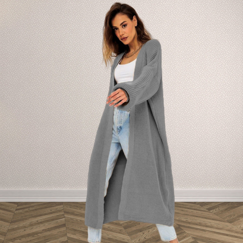 Kvinders chunky strikket cardigan med åben frontdesign og dybe lommer Stilla