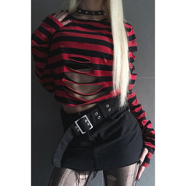 Dame stribet Crop-Top med cut-out-detaljer Stilla