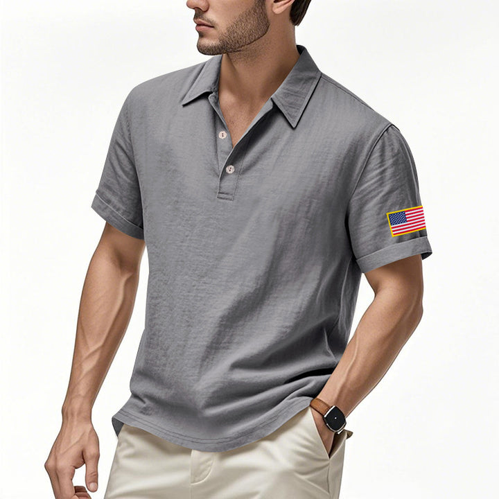 Herrer polo t-shirt med moderne USA-flagmotiv og struktureret design Stilla