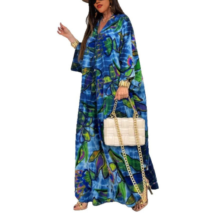 Dame Kaftan-stil Maxikjole med blomsterprint og løs pasform Stilla