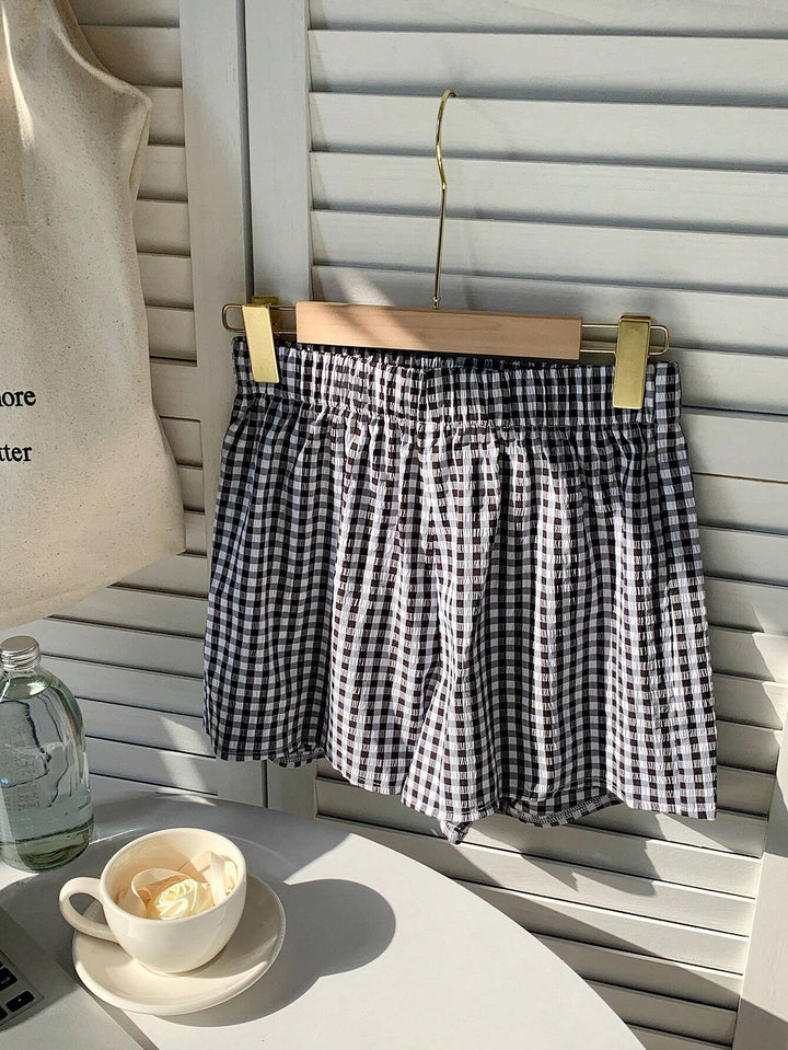 Dame luftige Karoshorts med elastisk talje og sidelommer Skovae