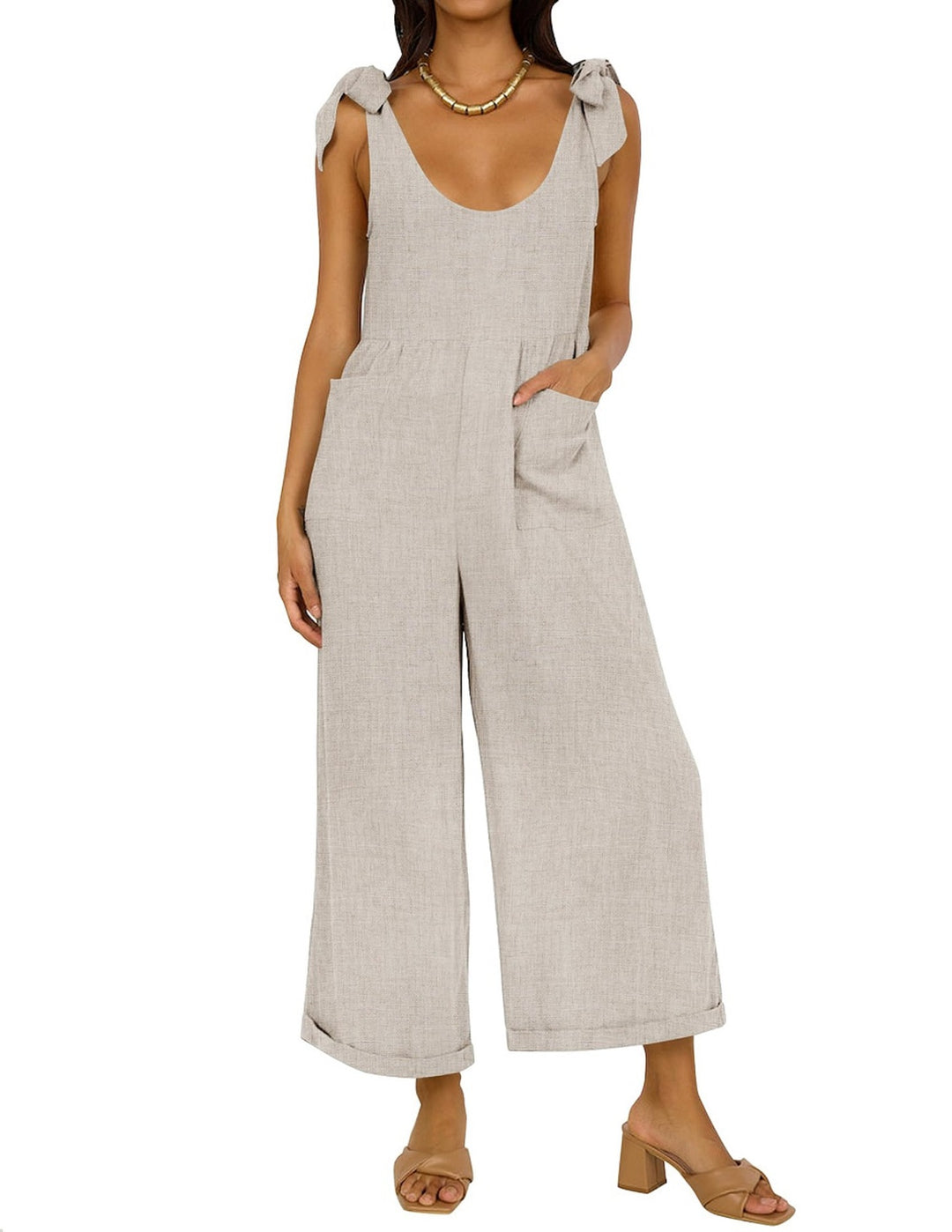 Dame Casual Jumpsuit med justerbare stropper og bred ben Stilla