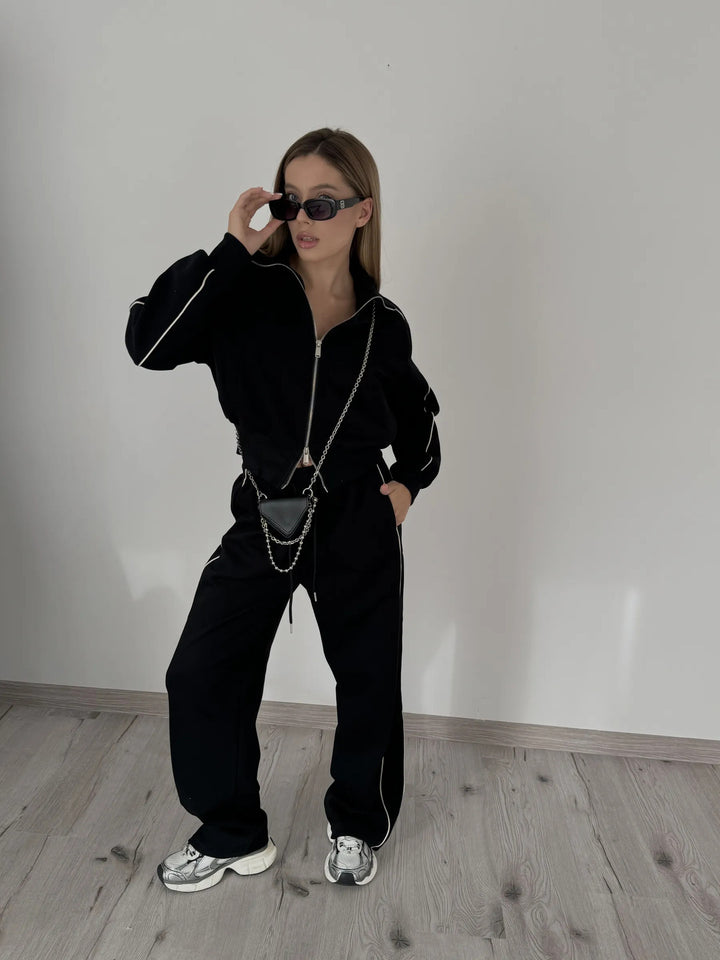Dame moderigtigt sports-fleece-sæt med kvalitets lynlås og elastiske manchetter Stilla