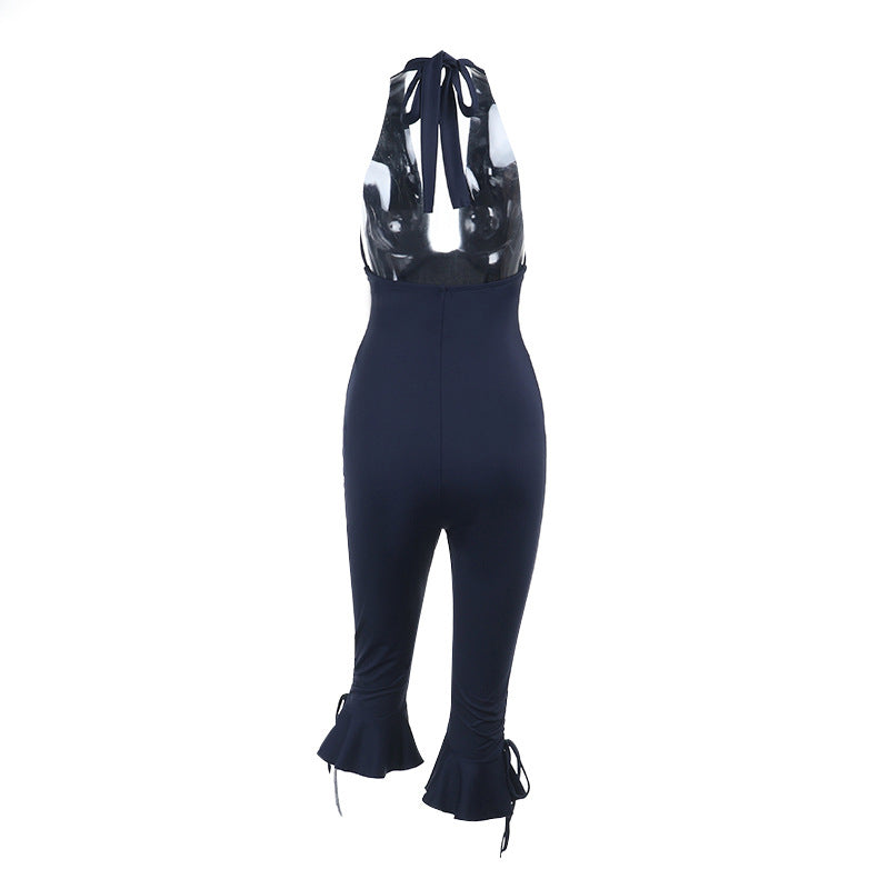 Dame Elegant Jumpsuit med høj lukket design og flæsedetaljer Skovae