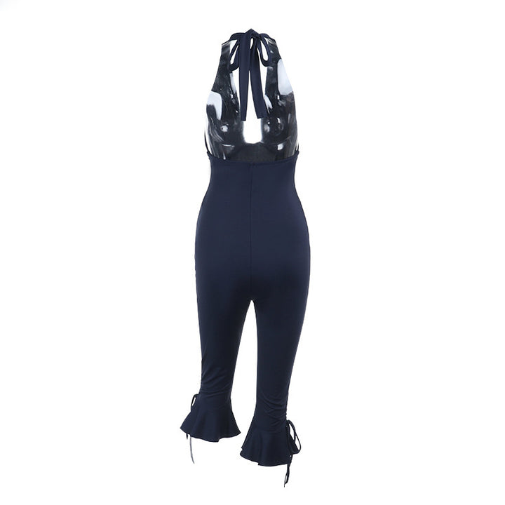 Dame Elegant Jumpsuit med høj lukket design og flæsedetaljer Skovae
