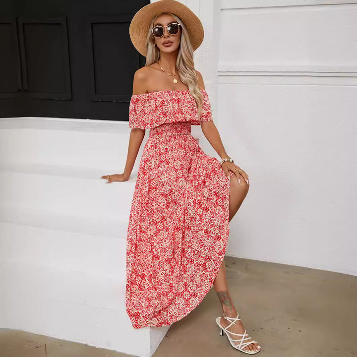 Dame Off-Shoulder Ruffle Maxi Kjole med draperet talje Stilla