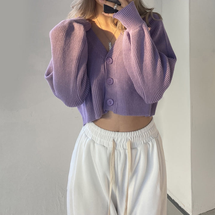 Femme Cropped Ribstrikket cardigan Pullover Stilla