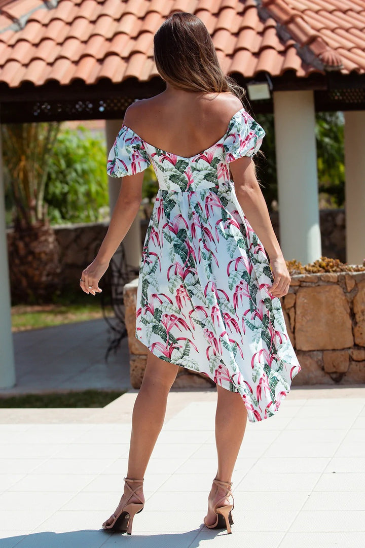 Dame Off-Shoulder Tropisk Print High-Low Kjole Stilla