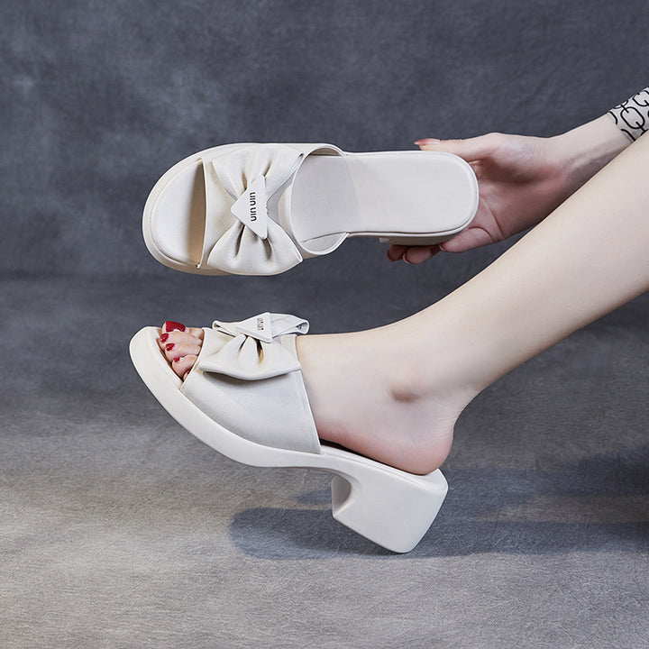 Dame elegante slip-on sandaler med dekorativ sløjfedetail Stilla