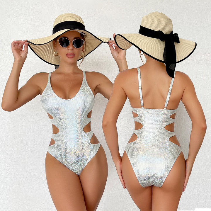 Dame Én-delt Badeanzug med innovativt Cut-Out-design og skinnende overflade Stilla