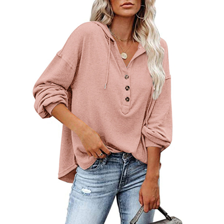 Dame afslappet hættebluse med knapstolpe og oversized snit Stilla