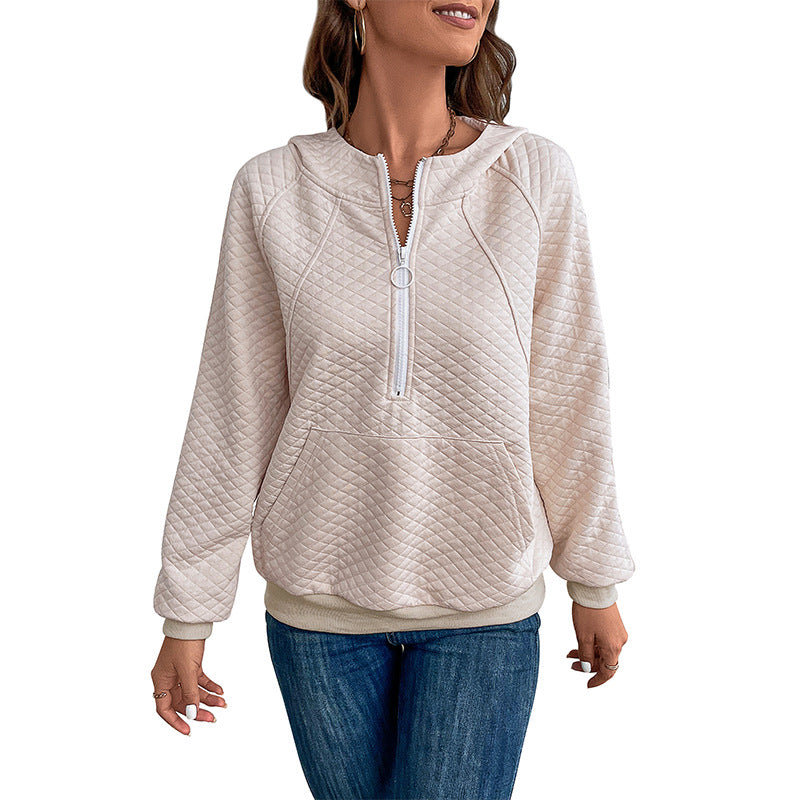 Dame trendy zip sweatshirts med lynlås og piqué mønster Stilla
