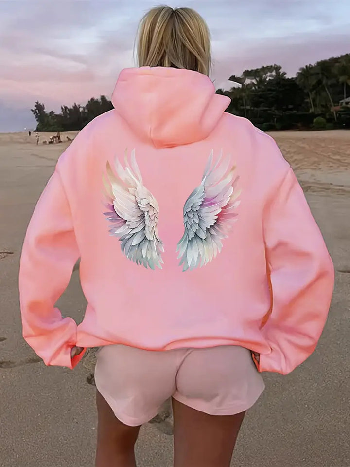 Dame hoodie sweatshirt med fantasifuld vingemotiv Skovae