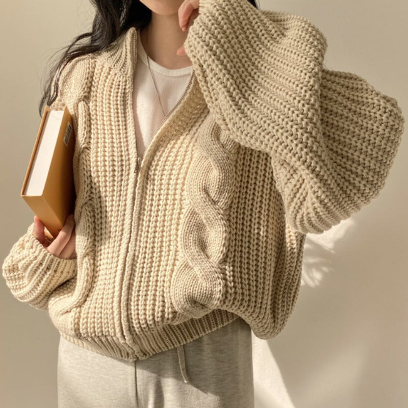 Femme Chunky Åben Front Strikjakke Stilla