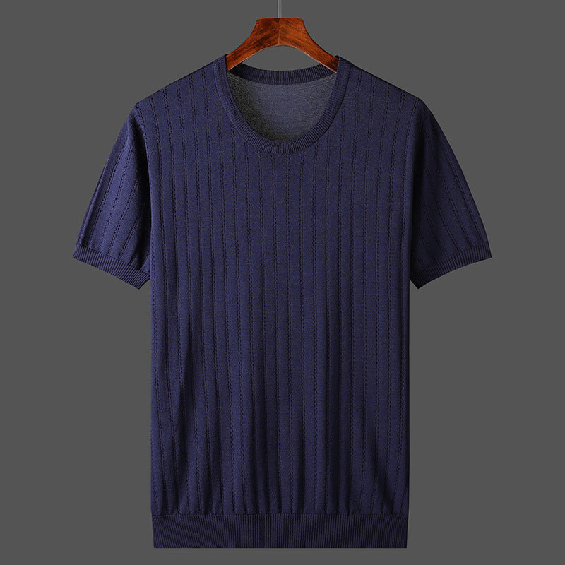 Damen Kurzarm Strickoberteil mit feinem Liniendesign und komfortablem Schnitt Skovae