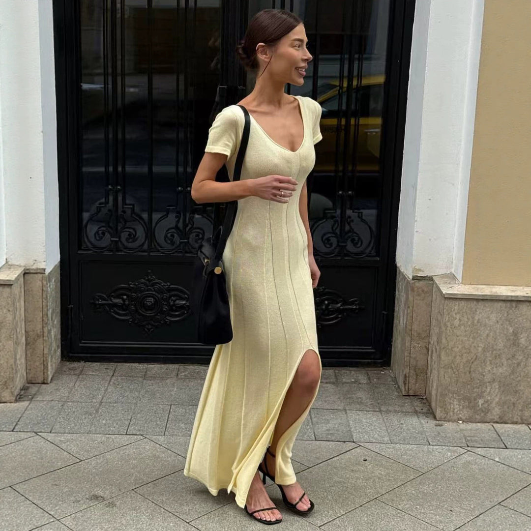 Dame elegant figursyet Maxikjole med V-hals Skovae