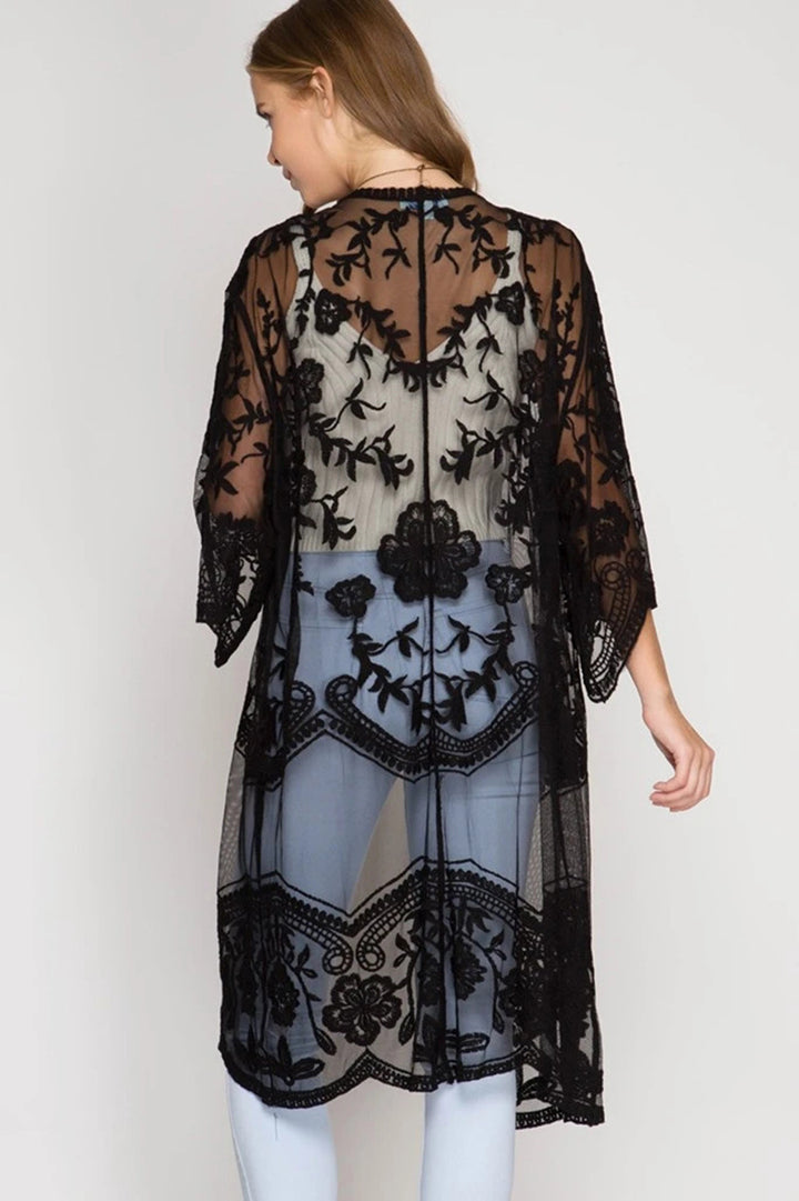 Dame Smart Hæklet Kimono med frynsede Detaljer Stilla