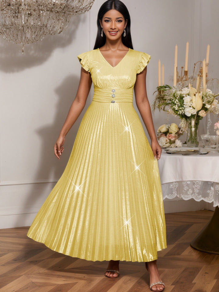 Dame elegant maxi kjole med skinnende overmateriale og struktureret taljeparti Skovae
