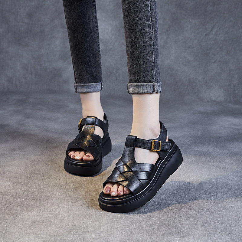 Dame Chunky Platform Flettet Slide Sandaler Stilla