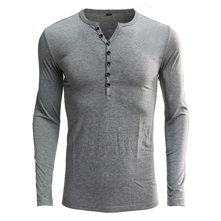 Herrer Langærmet skjorte med moderne Henley-udskæring og knapløsning Stilla