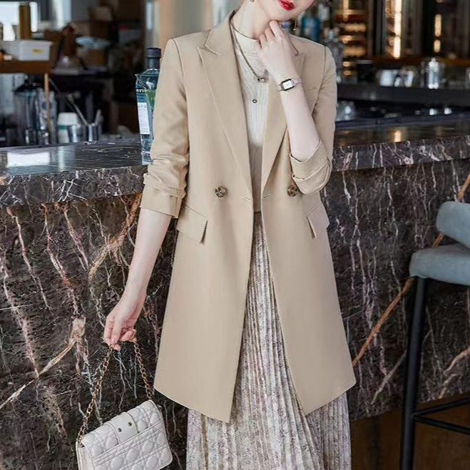 Kvinder mode lang blazer med dobbelt knaplukning Stilla